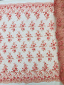 3D Floral Fabric - Dusty Rose - Embroidered Flower with Rhinestone and Sequins Fabric Sold By Yard