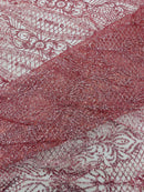 Mermaid Design Glitter Fabric - Dusty Rose - Glitter Lace Mesh Design Dress Fabric  By Yard