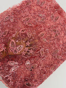 Butterfly Floral Lace Fabric - Dusty Rose - Butterfly Flower Metallic Design on Lace Fabric By Yard