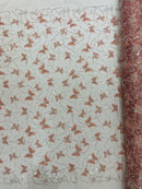 3D Butterfly Sequins Bead Fabric - Dusty Rose - Sequins Embroidered Beaded Fabric By Yard