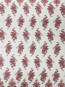 Damask Flower Lace Fabric - Dusty Rose - Damask Flowers Embroidered on Lace Fabric By Yard