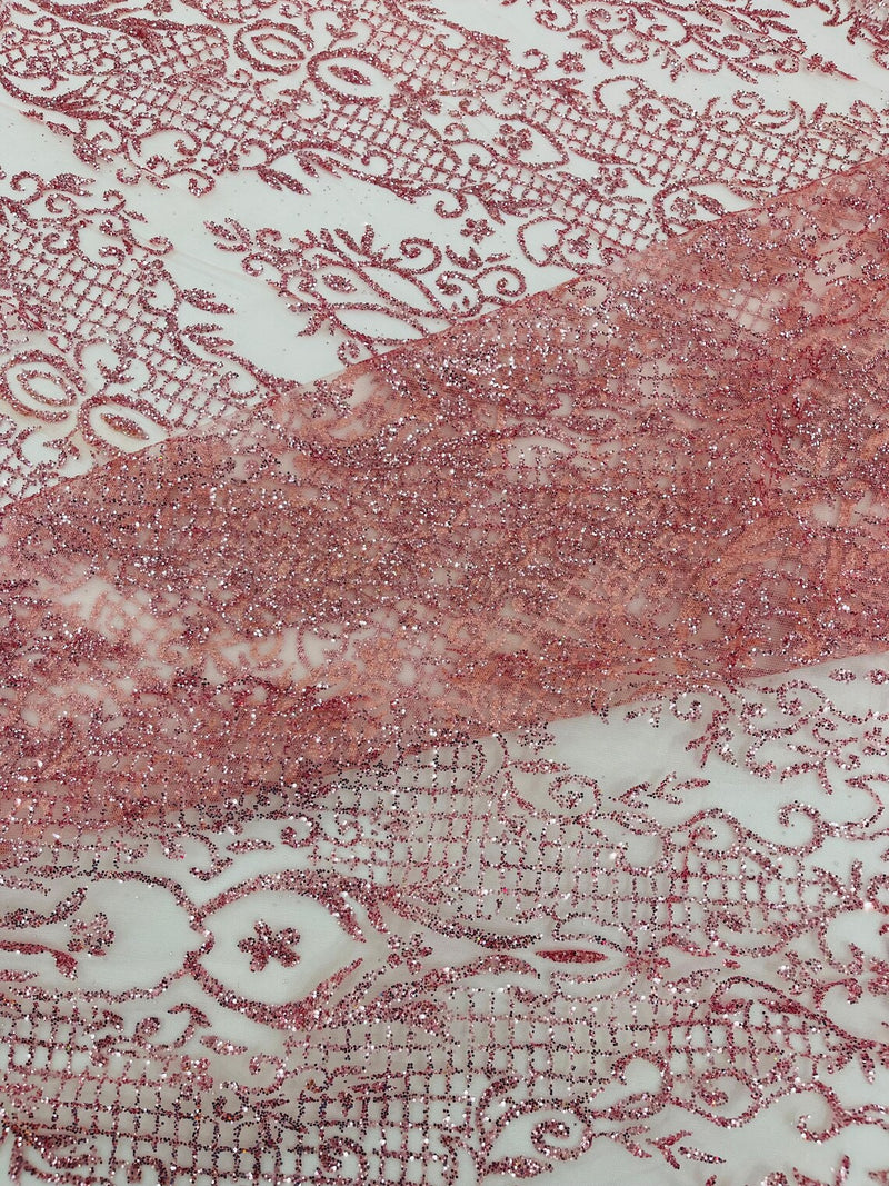 Long Damask Glitter Fabric - Dusty Rose - Tulle Glitter Mesh Glitter Design Fabric Sold By Yard