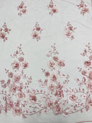 3D Orquidia Floral Lace - Dusty Rose - Beautiful Orchid Flower Fabric on Mesh by Yard