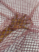 Diamond Net Sequins Fabric - Dusty Rose - Geometric Diamond Net Design on Mesh Lace Fabric By Yard
