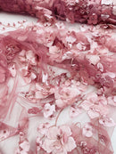 3D Orquidia Floral Lace - Dusty Rose - Beautiful Orchid Flower Fabric on Mesh by Yard