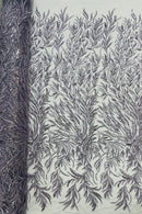 Dark Lilac Beaded Fabric by the yard, Bridal beaded, Damask Pattern With Beads and Sequin