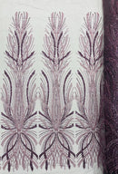 Dark Plum Embroidery Beaded Fabric by Yard, Sequin on a Mesh with Floral Lace