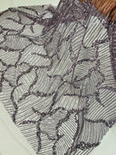 Dk Mauve Beaded Fabric by yard, Bridal beaded, Damask Pattern Beads and Sequins