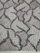 Dk Mauve Beaded Fabric by yard, Bridal beaded, Damask Pattern Beads and Sequins