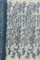 Dusty Blue Beaded Fabric by the yard, Bridal beaded, Damask Pattern With Beads and Sequin (Copy) (Copy)