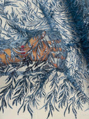 Dusty Blue Beaded Fabric by the yard, Bridal beaded, Damask Pattern With Beads and Sequin (Copy) (Copy)