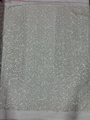 Beaded Mini Flower Pearl Fabric - Dusty Rose / White - Embroidered Pearls Bead Fabric By Yard