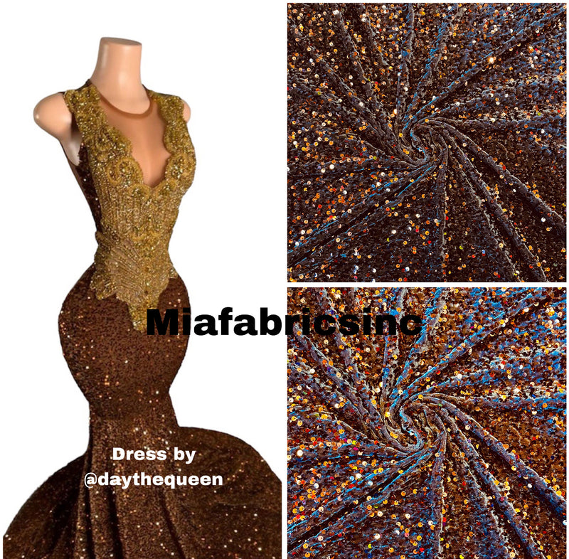 58/60" Velvet Sequins Stretch Fabric - Brown - Velvet Sequins 2 Way Stretch Sold By Yard