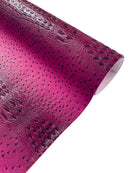 Fuchsia Ostrich Gator Embossed Vinyl Fabric By Yard, Crocodile Ostrich Vinyl Leather Upholstery