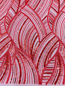 Red Embroidery Beaded Fabric Fashion Design By The Yard
