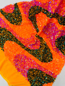 Wavy Line Design Velvet Sequins - Velvet Sequins Fabric 2 Way Stretch 58"- 60" By Yard