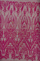 Iridescent Sequins Fabric - Big Damask Sequin Design on 4 Way Stretch Fabric By Yard
