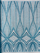 Turquoise Embroidery Beaded Fabric By The Yard