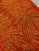Feather Wings Sequins - Orange Iridescent - 4 Way Stretch Embroidered Sequin By Yard