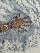 Baby Blue Beaded Fabric by the yard, Bridal beaded, Damask Pattern With Beads and Sequin