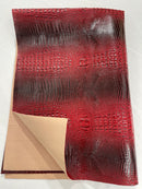 Red Black Faux Crocodile Vinyl Leather Upholstery Fabric By The Yard, Big 3D Crocodile Vinyl Fabric