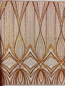 Rust Orange Embroidery Beaded Fabric By The Yard