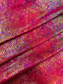 Burgundy Iridescent Illusion Anaconda Foil Printed On Stretch Velvet - Sold By The Yard