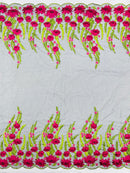 Fuchsia Sunflower Lace 3D Fabric - Black Mesh Sunflower Lace Design Sold By Yard
