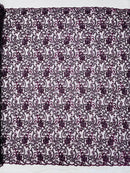 Embroidery Beaded Fabric - Eggplant - Beaded Floral Bridal Embroidery Fabric Sold by the yard