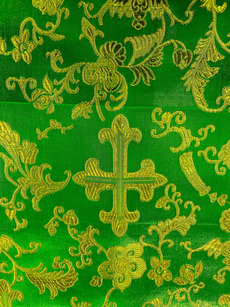 58/60" Cross Print Brocade Fabric - Jacquard Religious Print Church Vestment Fabric By Yard