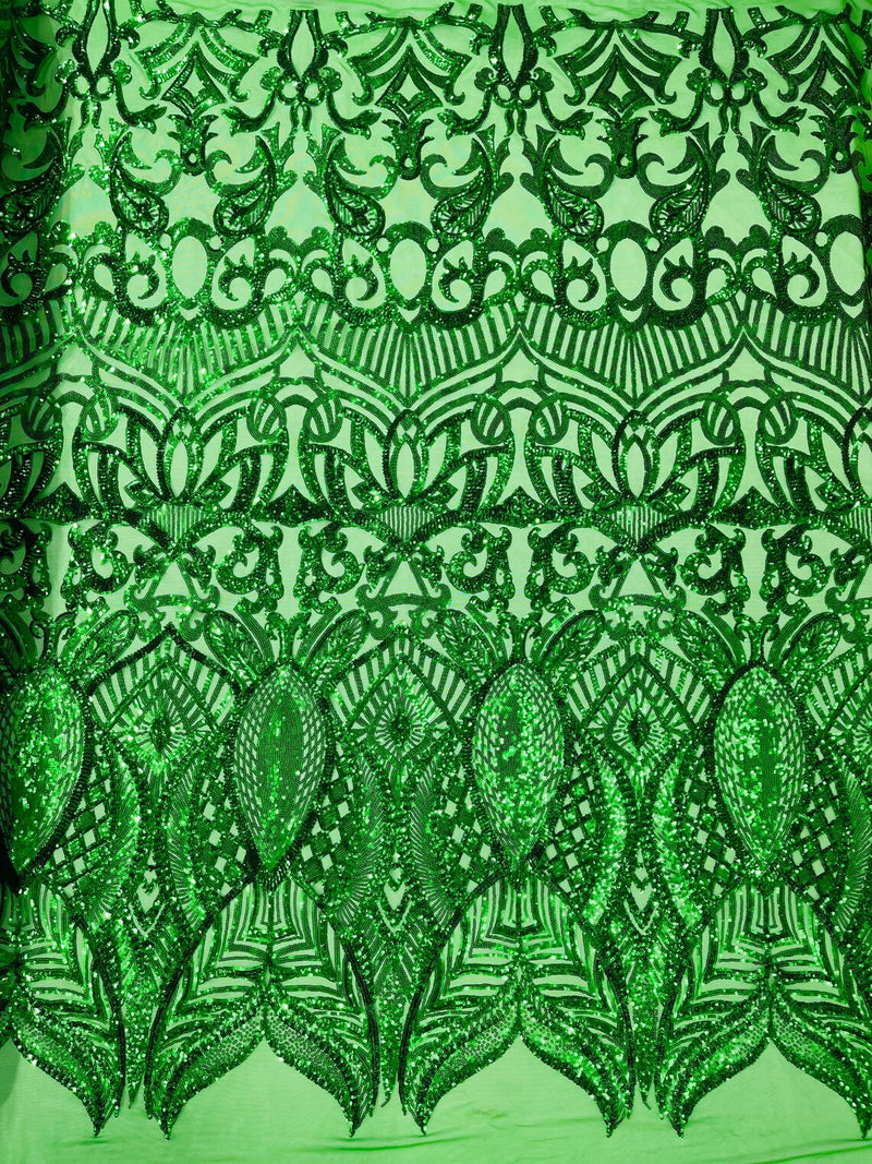Iridescent Sequin Fabric - Emerald Green - 4 Way Stretch Royalty Lace Sequin By Yard