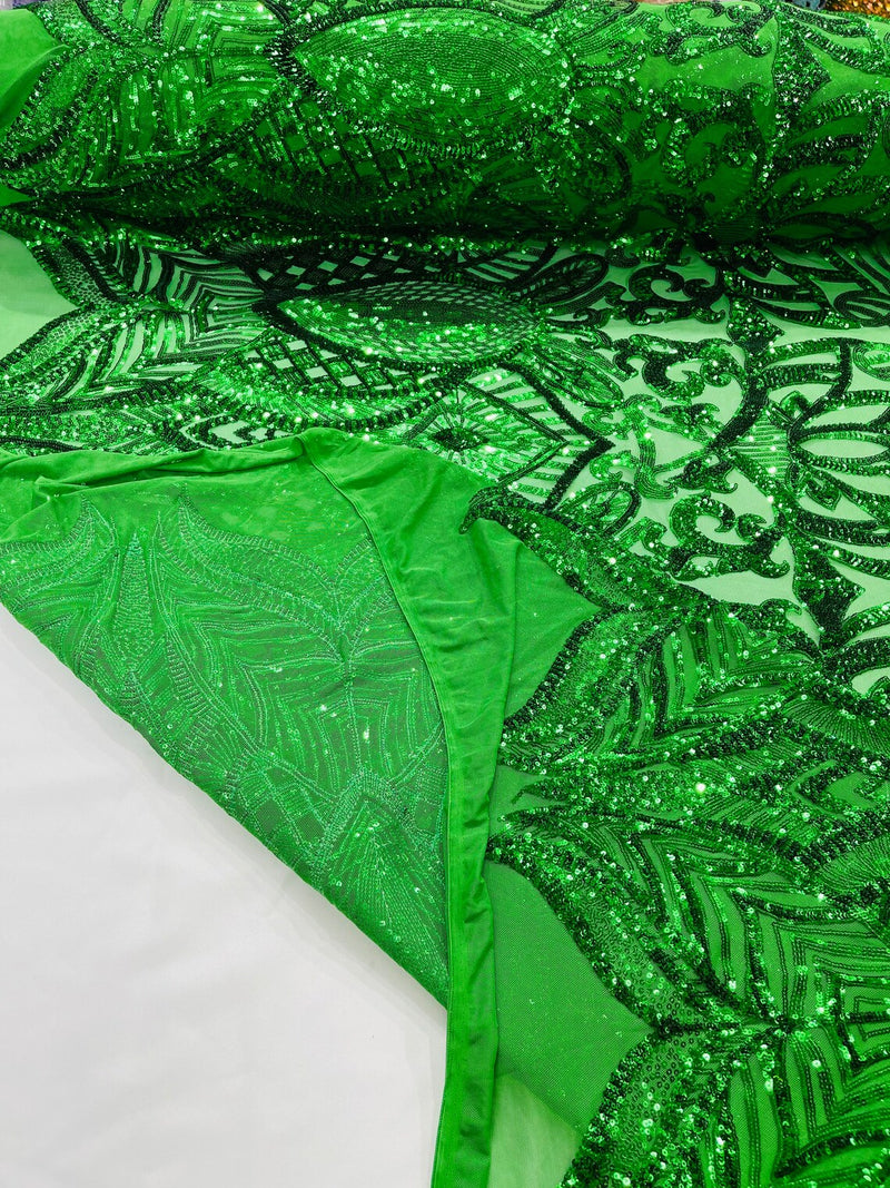 Iridescent Sequin Fabric - Emerald Green - 4 Way Stretch Royalty Lace Sequin By Yard