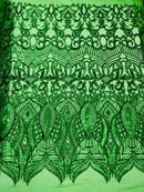 Iridescent Sequin Fabric - Emerald Green - 4 Way Stretch Royalty Lace Sequin By Yard