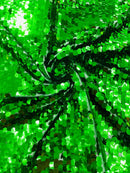 Circle Paillette Sequins - Emerald Green - Large Round Paillette Sequins Design Fabric By Yard