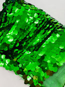 Circle Paillette Sequins - Emerald Green - Large Round Paillette Sequins Design Fabric By Yard