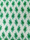 Damask Flower Lace Fabric - Emerald Green - Damask Flowers Embroidered on Lace Fabric By Yard