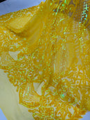 Iridescent Sequins Fabric - Damask Sequin Design on 4 Way Stretch Fabric By Yard