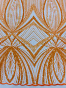 Orange Embroidery Beaded Fabric By The Yard