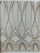 Champagne Embroidery Beaded Fabric by Yard, Sequin on a Mesh with Floral Lace