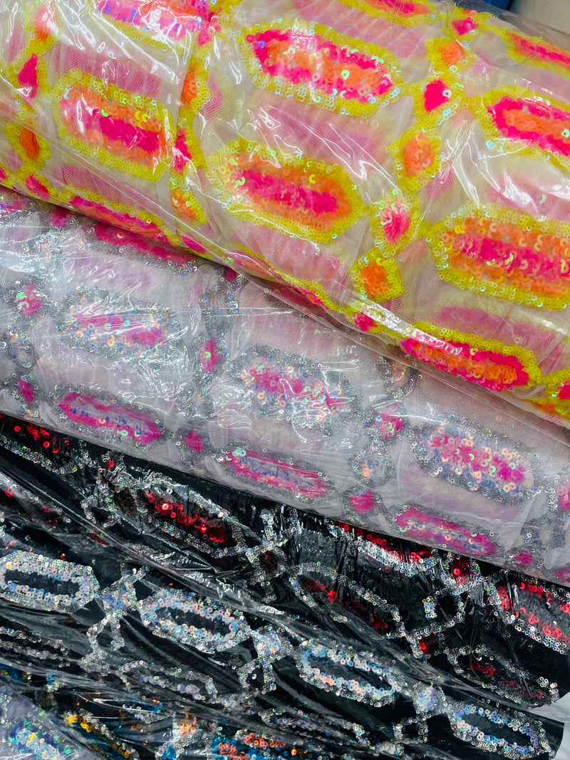 Multi Color Iridescent Sequin Fabric - Holographic - 4 Way Stretch Lace Sequin By Yard