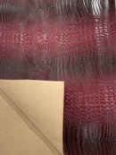 Burgundy Faux Crocodile Vinyl Leather Upholstery Fabric By The Yard, Big 3D Crocodile Vinyl Fabric