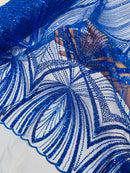Royal Blue Embroidery Beaded Fabric By The Yard