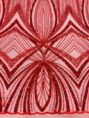 Red Embroidery Beaded Fabric By The Yard