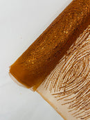 Burnt Orange Glitter Mesh Lace Fabric Prom/Dress By The Yard