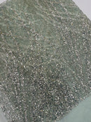 Beaded Embroidered Fabric - Silver - Embroidered Pattern Fabric By Yard