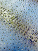 Navy Ostrich Gator Embossed Vinyl Fabric By The Yard, Crocodile Ostrich Vinyl Leather Upholstery