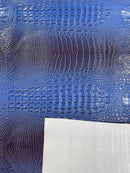 Royal Blue Faux Crocodile Vinyl Leather Upholstery Fabric By The Yard, Big 3D Crocodile Vinyl Fabric