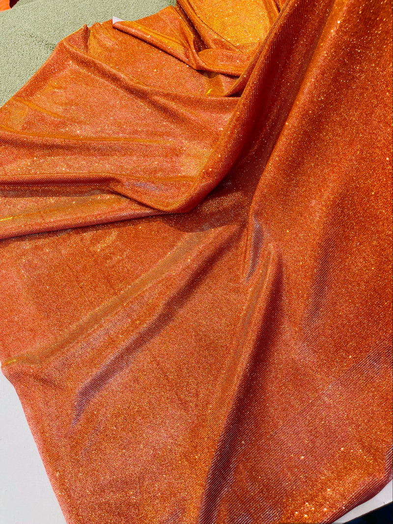 Shimmer Glitter Fabric - Orange - Luxury Sparkle Stretch Solid Fabric Sold By Yard