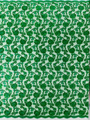 Corded Lace Flower Fabric - Emerald Green - Floral Design Embroidered Sequins on Mesh Lace Fabric