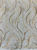 Champagne Embroidery Beaded Fabric Fashion Design By The Yard